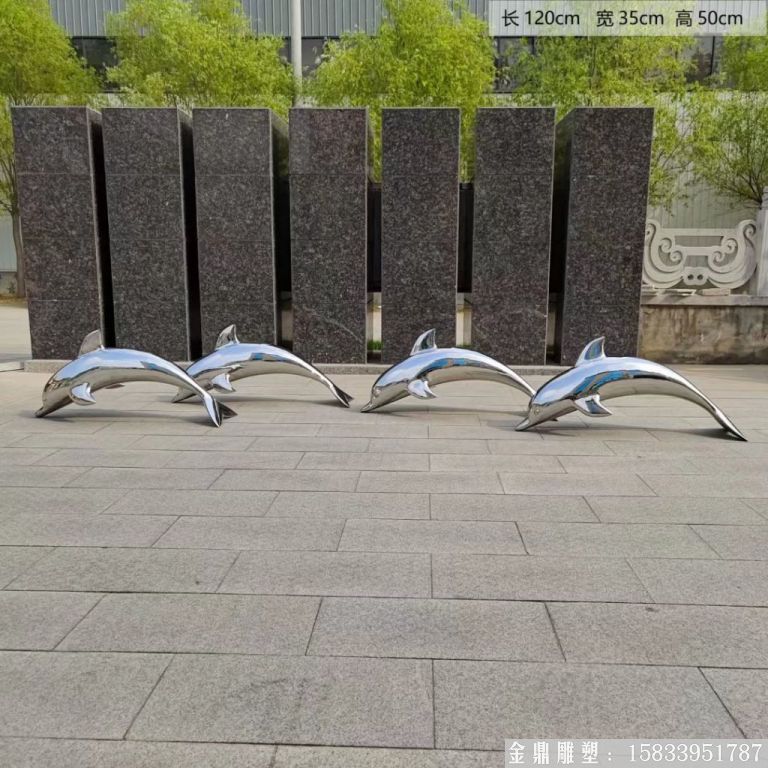 不锈钢镜面海豚雕塑3